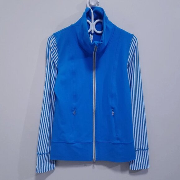 Lululemon Daily Yoga Jacket 8 Medium Polar Cream Beaming Blue Classic Stripe - Picture 2 of 12
